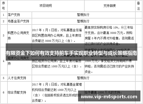 有限资金下如何有效支持前车手实现职业转型与成长策略指南